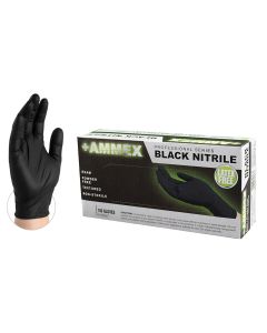 AMXABNPF42100 image(0) - AMMEX Black Nitrile PF Exam Gloves, Small