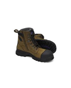 BLU983-075 image(0) - Blundstone 983 Steel Toe Lace Up Side Zip, Water Resistant, Bump Cap, Puncture Resistant Insole, Crazy Horse Brown